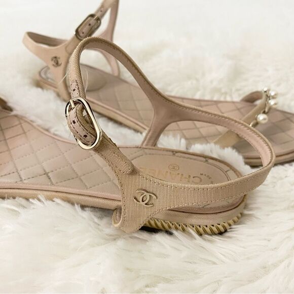 CHANEL Nude Sandal Flats Size 41.5 - Picture 8 of 15